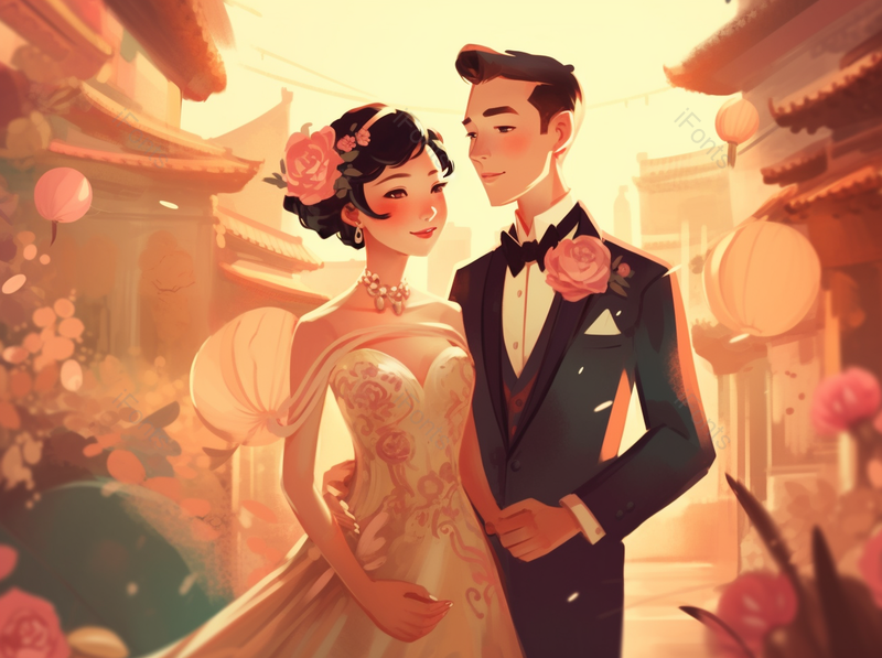 情侣夫妻结婚婚礼插画复古背景,插画/手绘图,插画/手绘图库,插画/手绘图下载,插画/手绘
